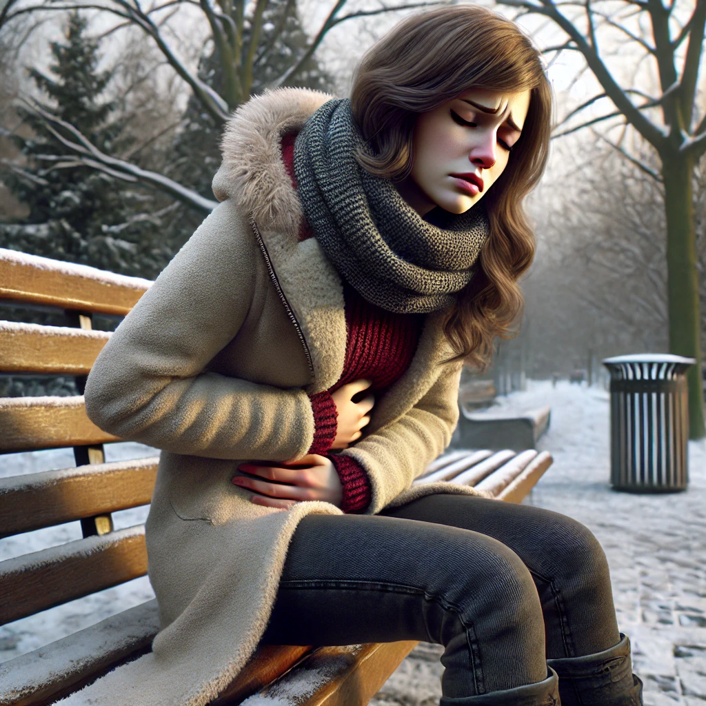 겨울에-소화-불량과-변비-증상을-겪는-여자