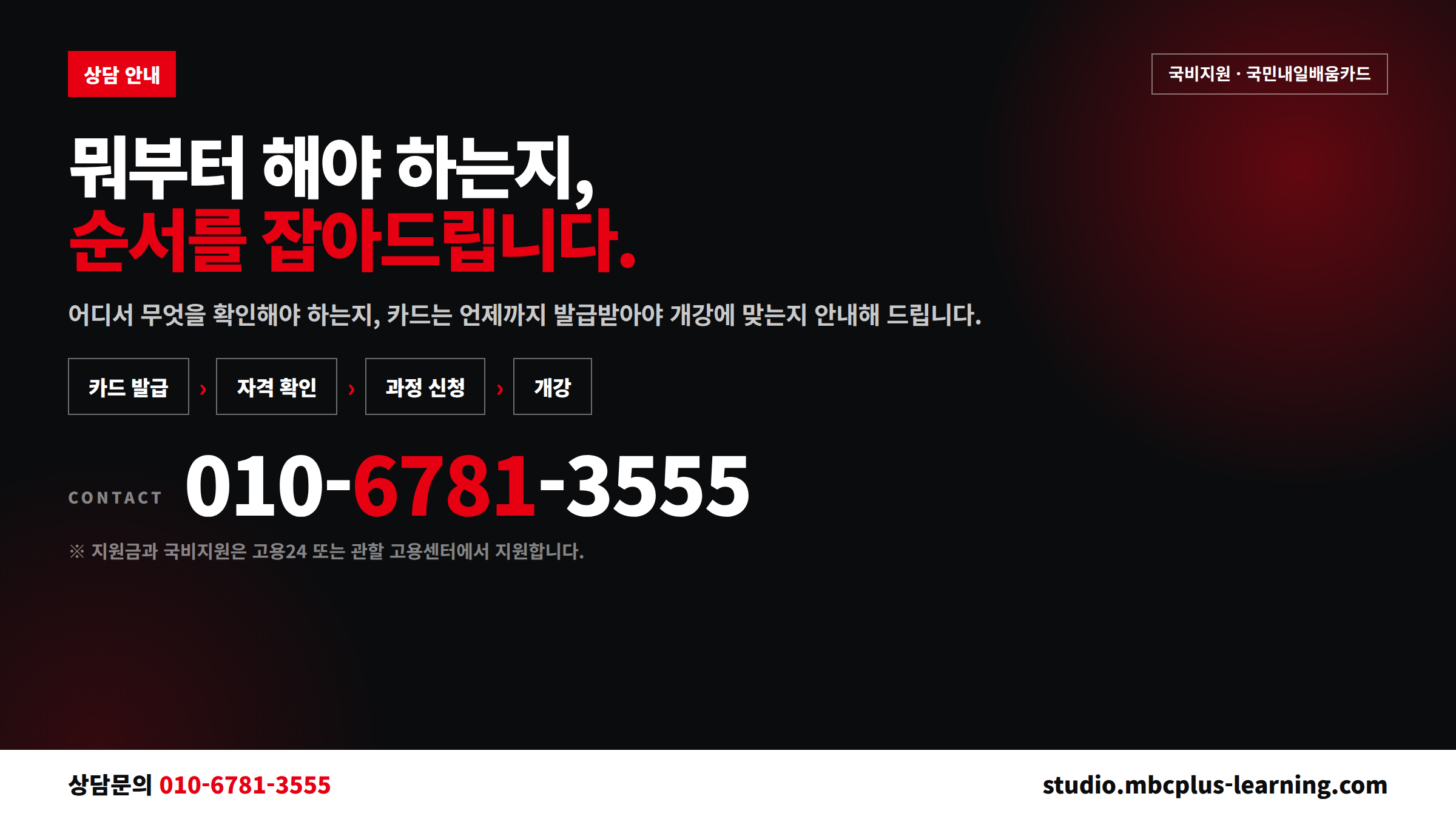 엠플러닝 국비지원 상담 안내와 신청 순서 카드