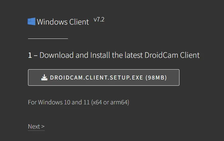 스마트폰을 PC 웹캠으로 DroidCam PC 다운로드