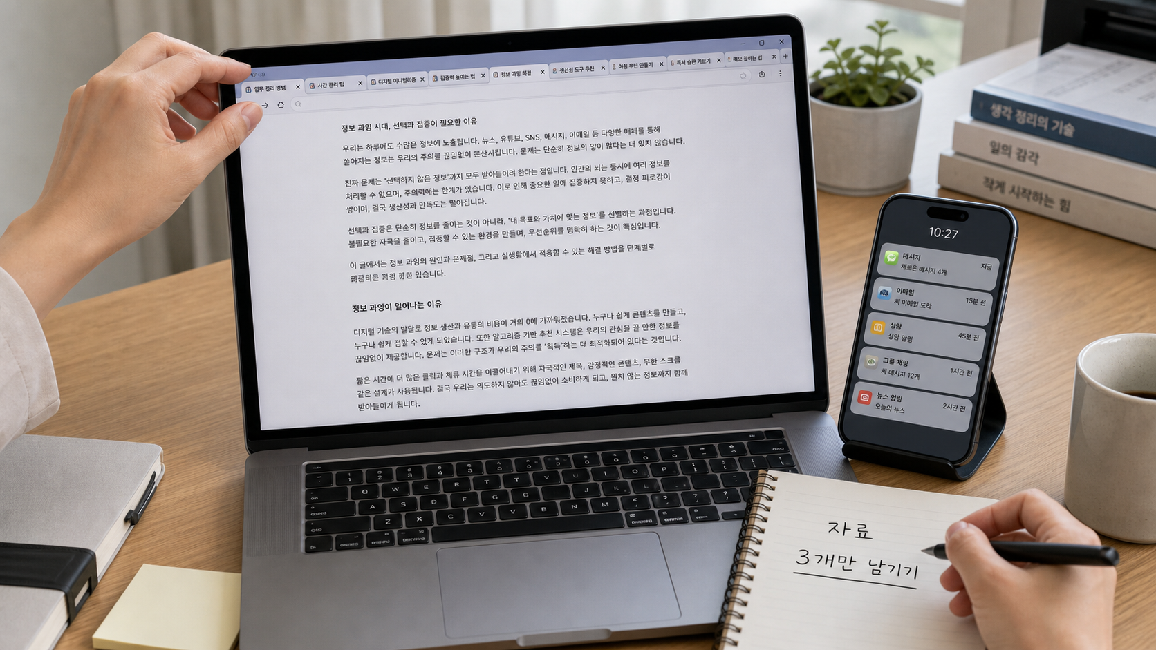 정보 과부하로 긴 글을 읽기 전에 이미 피로해지는 화면