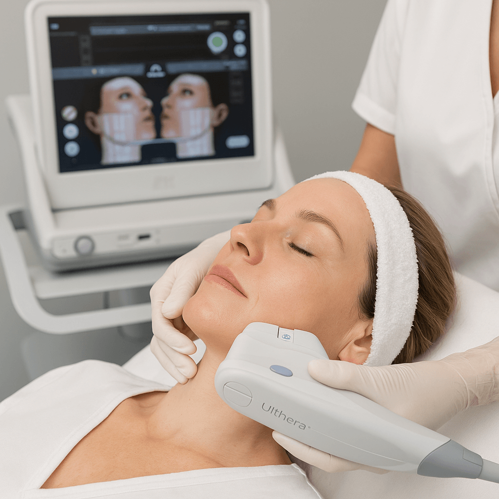 울쎄라를 받고 있는 여성의 모습(출처**자체제작)