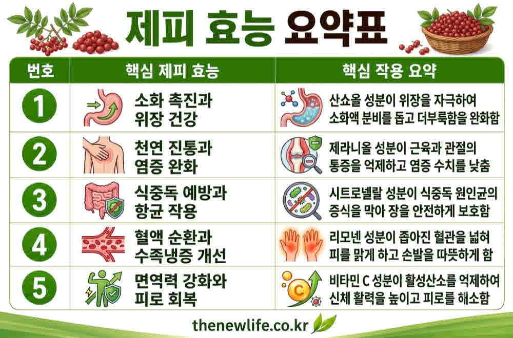 제피 효능 요약표