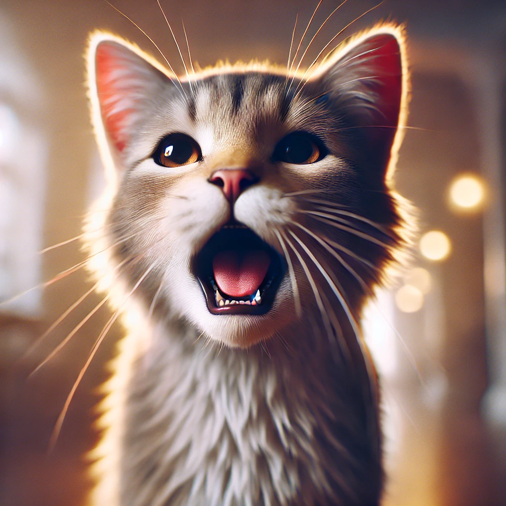 고양이가 울음소리를 내는 순간의 실사 이미지