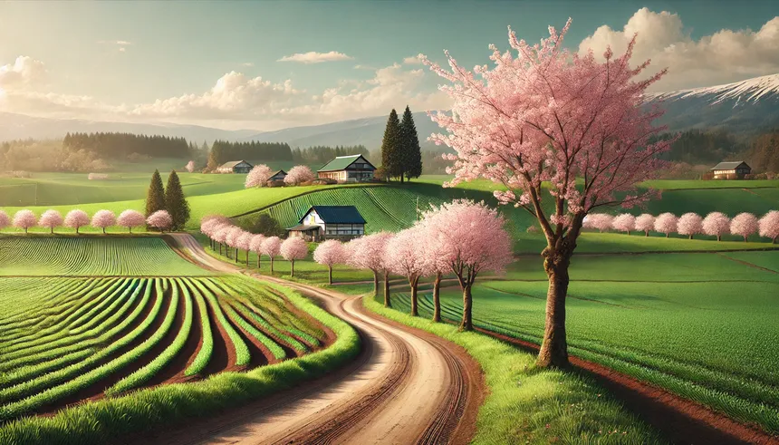 2025년 농업직불금 신청을 안내하는 논밭과 농업인 풍경