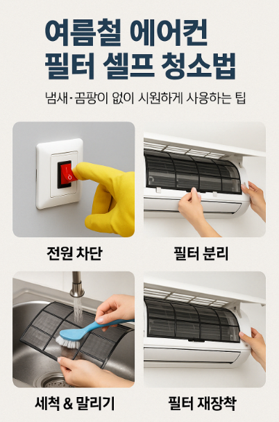 여름철 에어컨 필터 셀프 청소법: 냄새·곰팡이 없이 시원하게 사용하는 팁