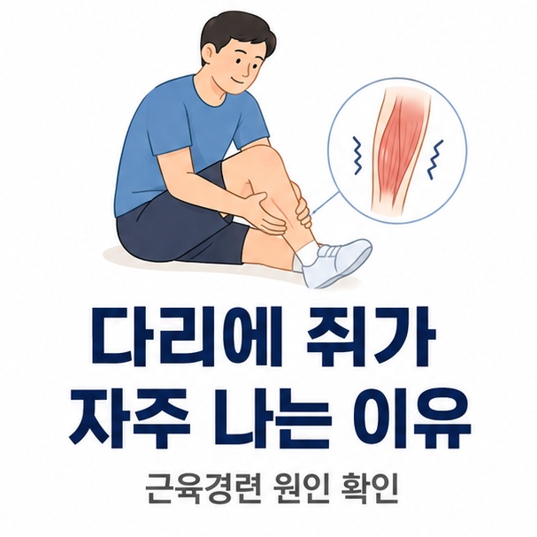 종아리 근육이 갑자기 수축하면서 다리에 쥐가 나는 근육경련의 모습을 표현한 이미지