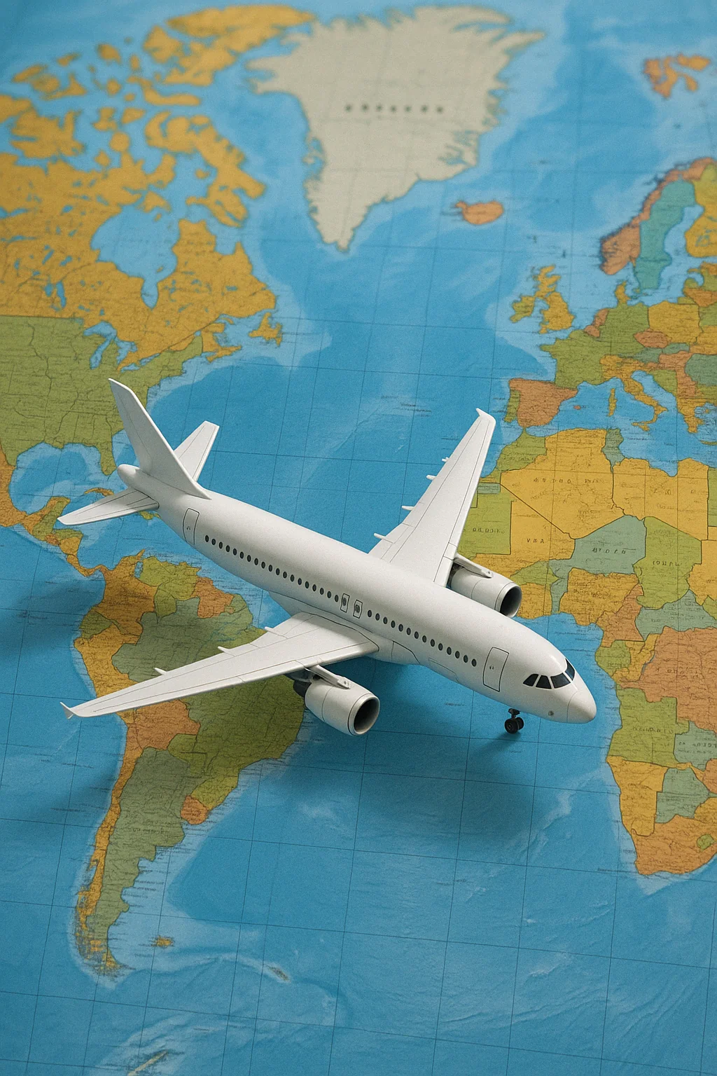 세계지도 위에 비행기 사진