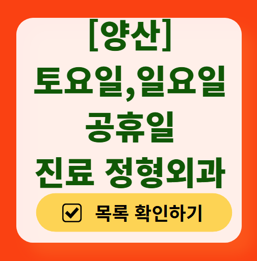 양산시 일요일 문 여는 정형외과 목록 ❘ 토요일, 주말, 공휴일 진료 영업 병원 리스트