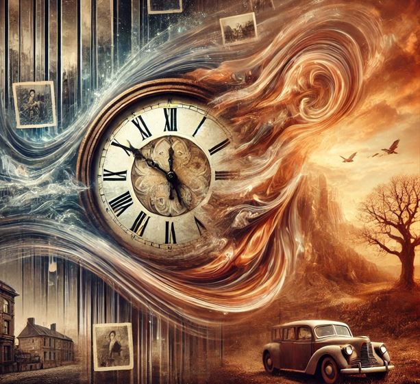 녹아 내리는 시계의 이미지로, 소설의 내용을 상징적으로 표현한 그림