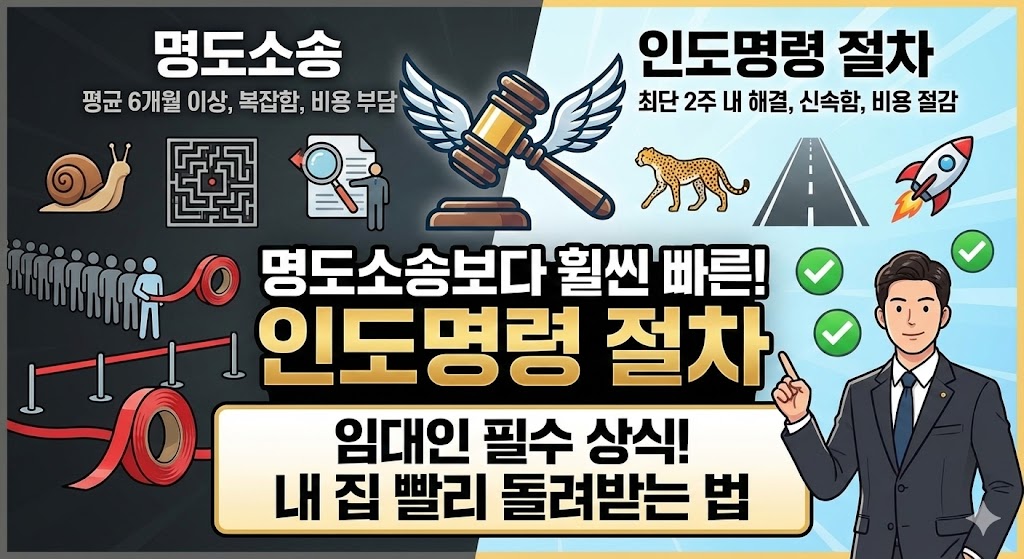 명도소송보다 빠른 인도명령 절차를 강조한 법률 안내 썸네일 이미지