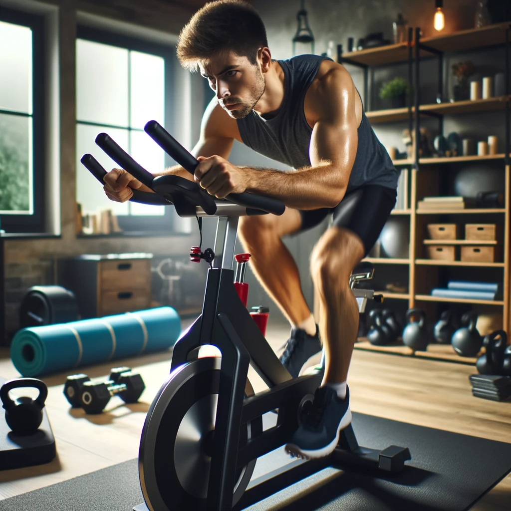 실내자전거를 타고 있는 남자