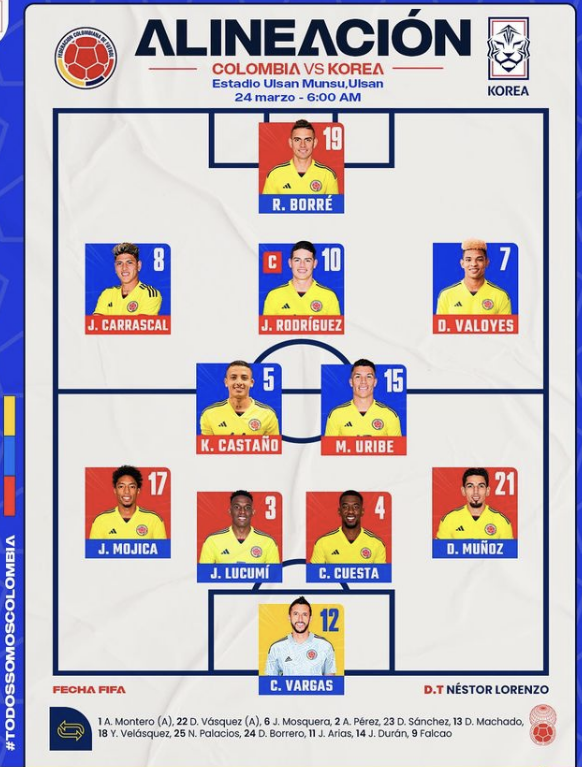 대한민국 콜롬비아 친선경기 평가전 선발 라인업