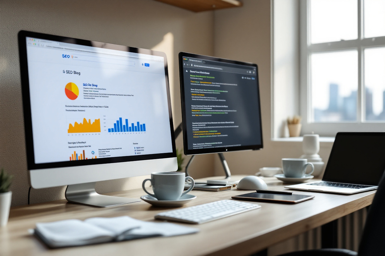 SEO 블로그 글쓰는 컴퓨터