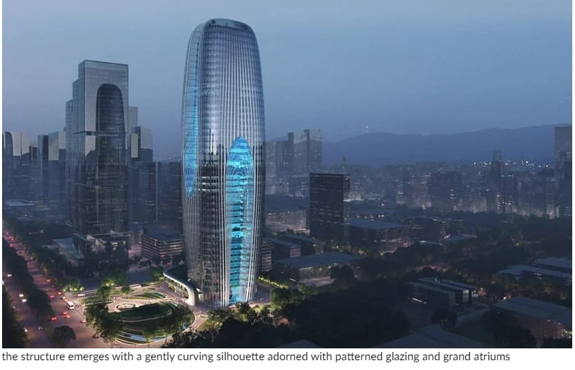중국 시안의 자하 하디드 닥시아 타워 Zaha hadid's daxia tower in xi'an emerges as a cascade of planted interior terraces