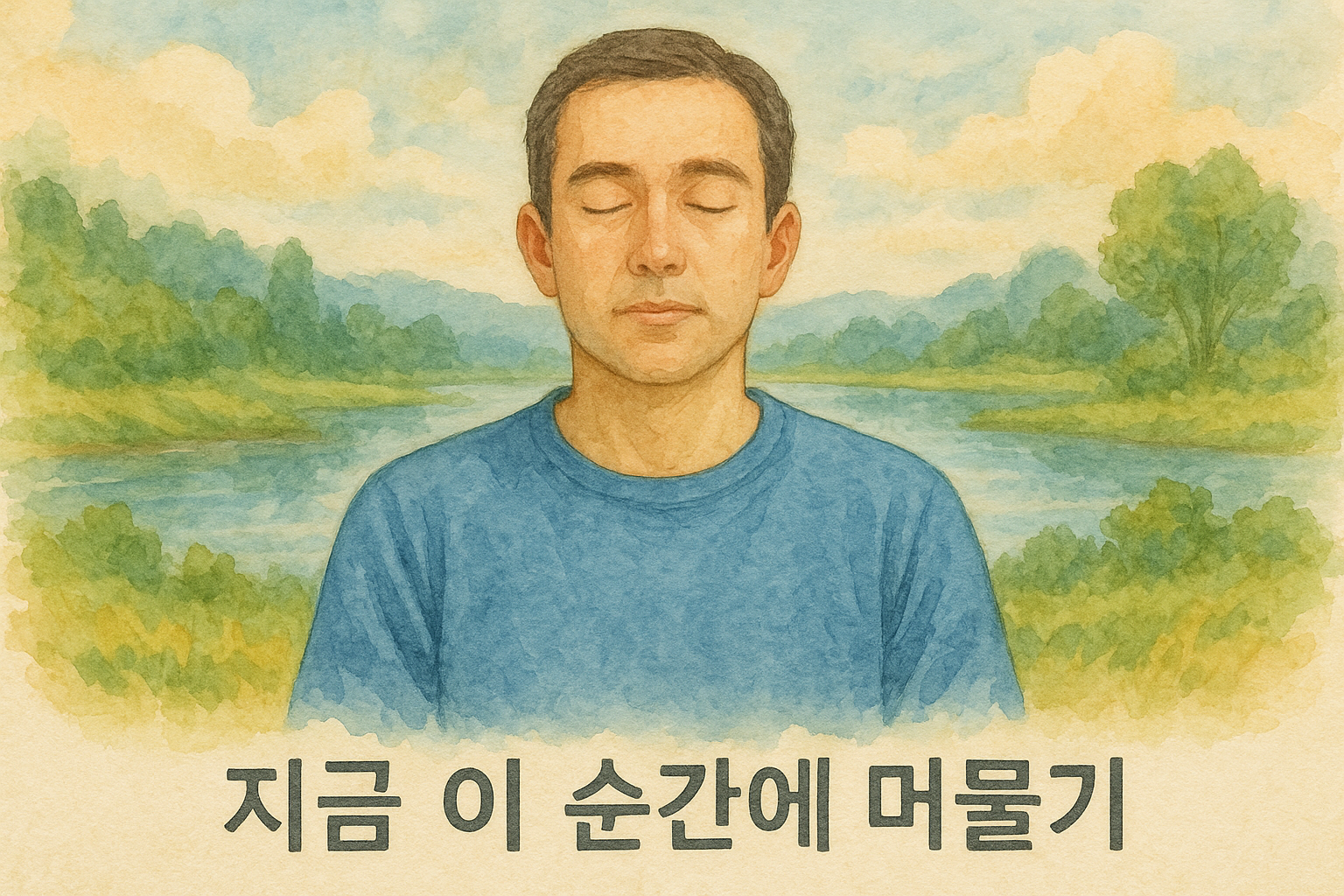 명상하는 남자와 고요한 자연
