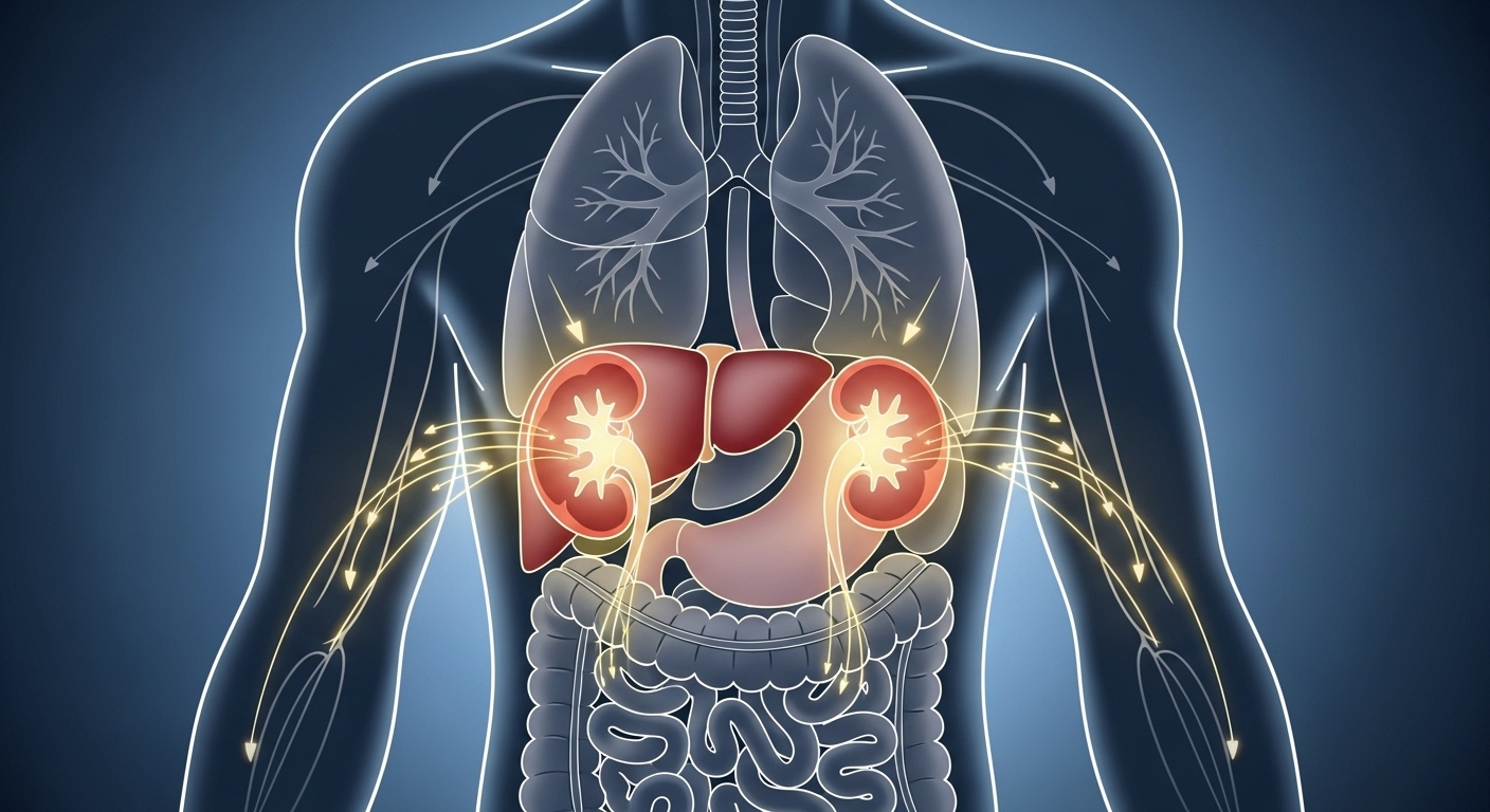 간과 신장의 해독 작용을 보여주는 인체 내부 기관 일러스트