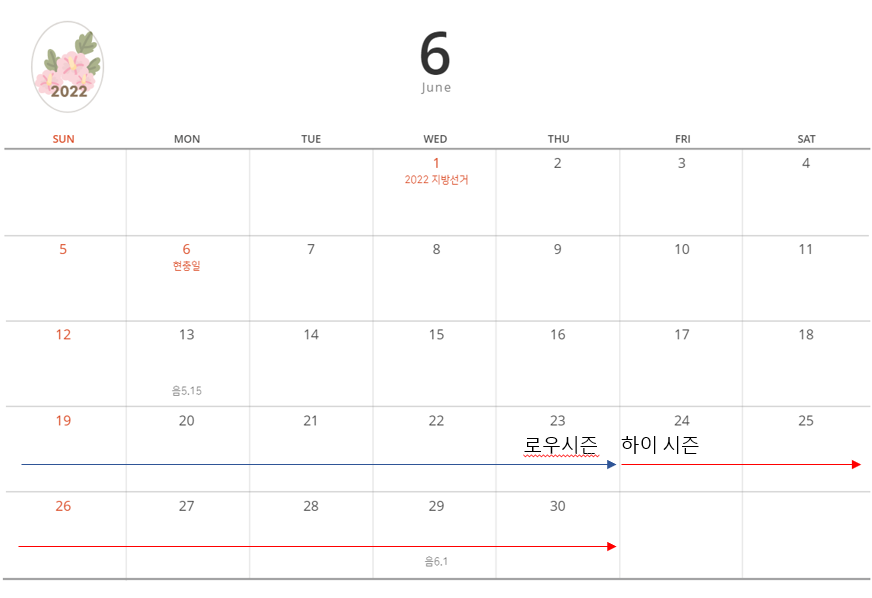 소노벨 경주 오션플레이 6월 시즌 적용 달력