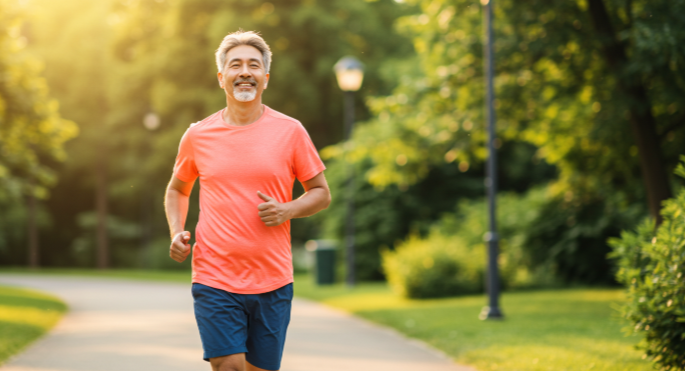 공원에서 가볍게 조깅하는 중년 남성