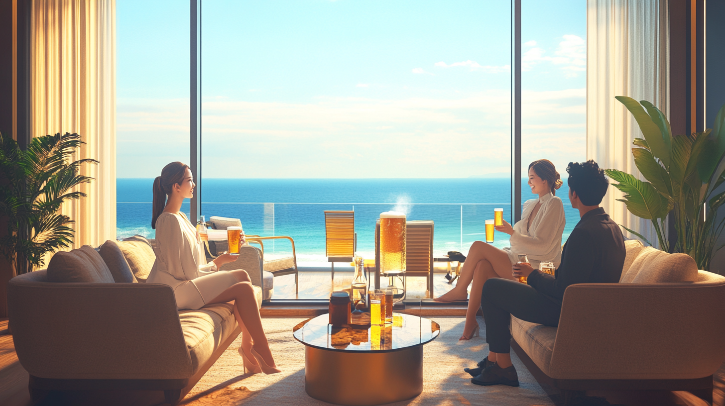 부산 해운대 고급 펜션에서 남녀가 얘기를 나누고 있다.