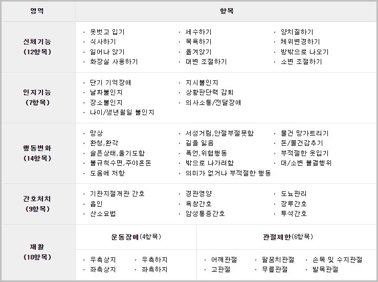 노인장기요양보험 등급판정 항목