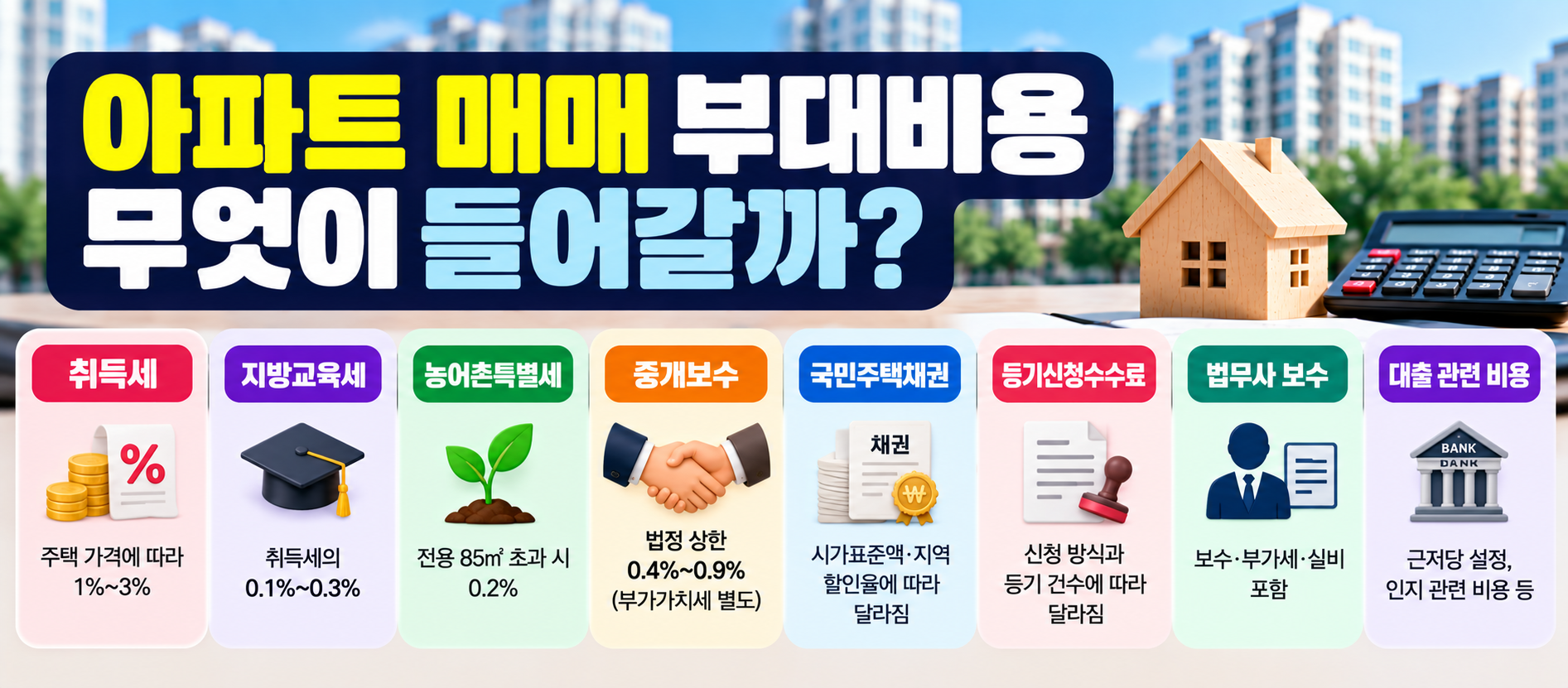 아파트 매매 부대비용 취득세 중개보수 채권 등기 대출비용 이미지