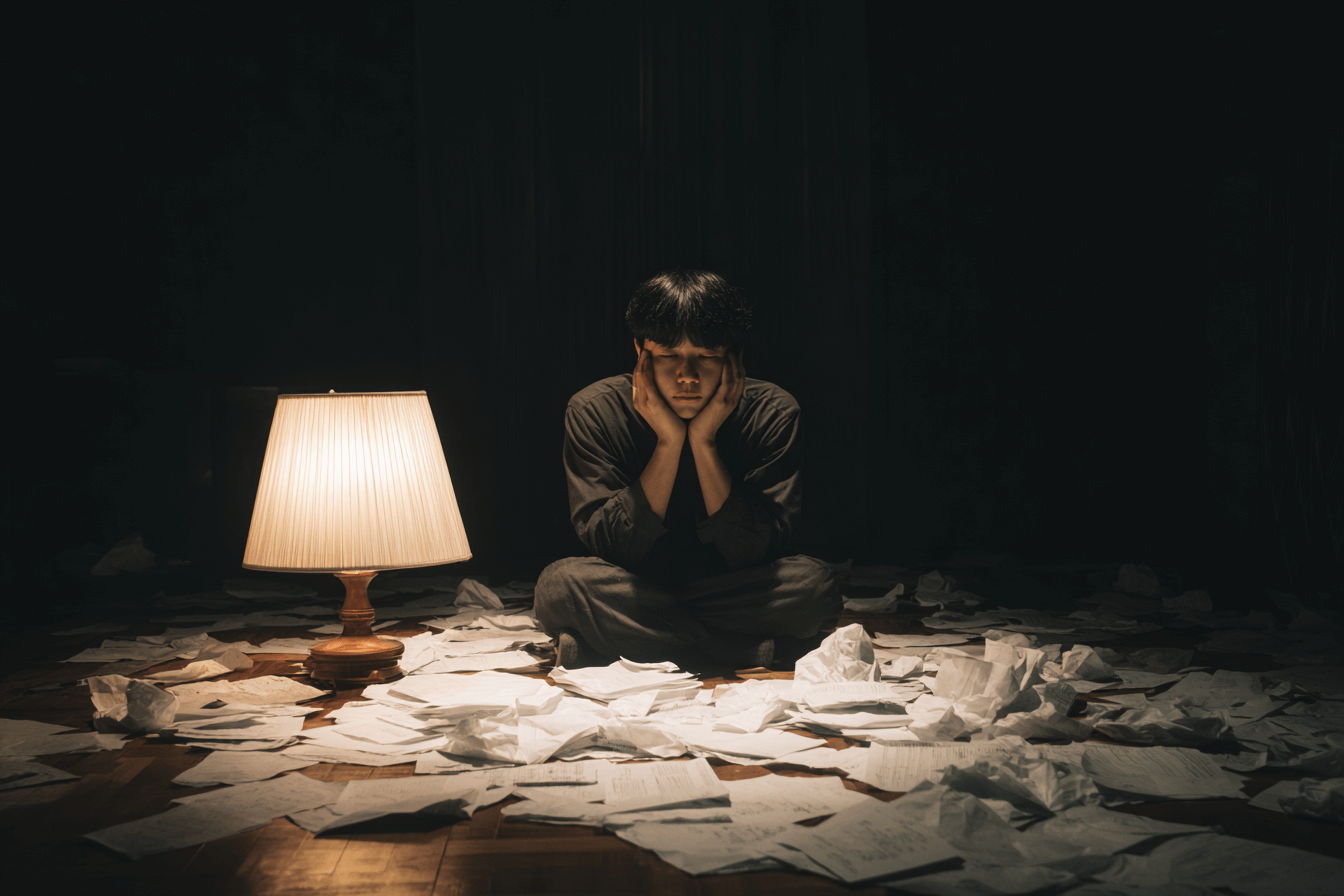 서류들을-펼쳐놓고-고민중인-남성