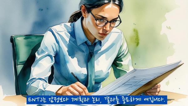 ENTJ는 감정보다 계획과 논리, 결과를 중요하게 여깁니다에 관한 그림입니다.