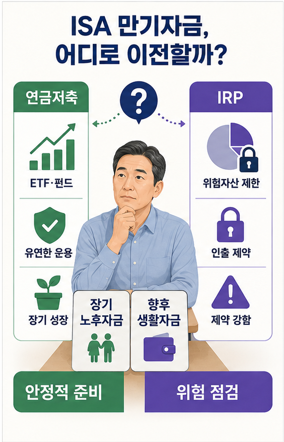 ISA 만기 IRP와 연금저축 전환 시 자금 배분 기준 비교