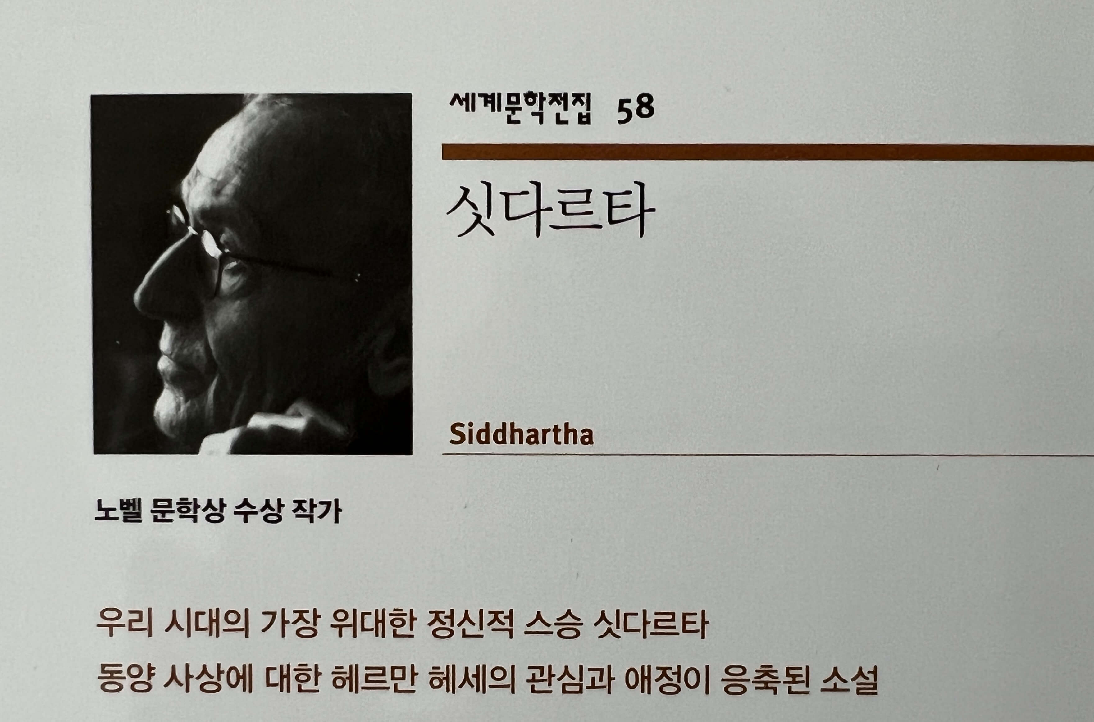 싯다르타 책 뒷편의 헤르만 헤세 소개 부분
