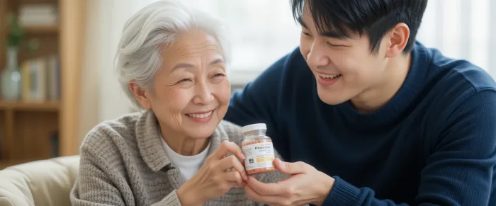 알부민 영양제 전달하는 가족의 모습