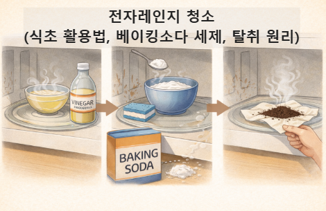 전자레인지 청소 (식초 활용법, 베이킹소다 세제, 탈취 원리)