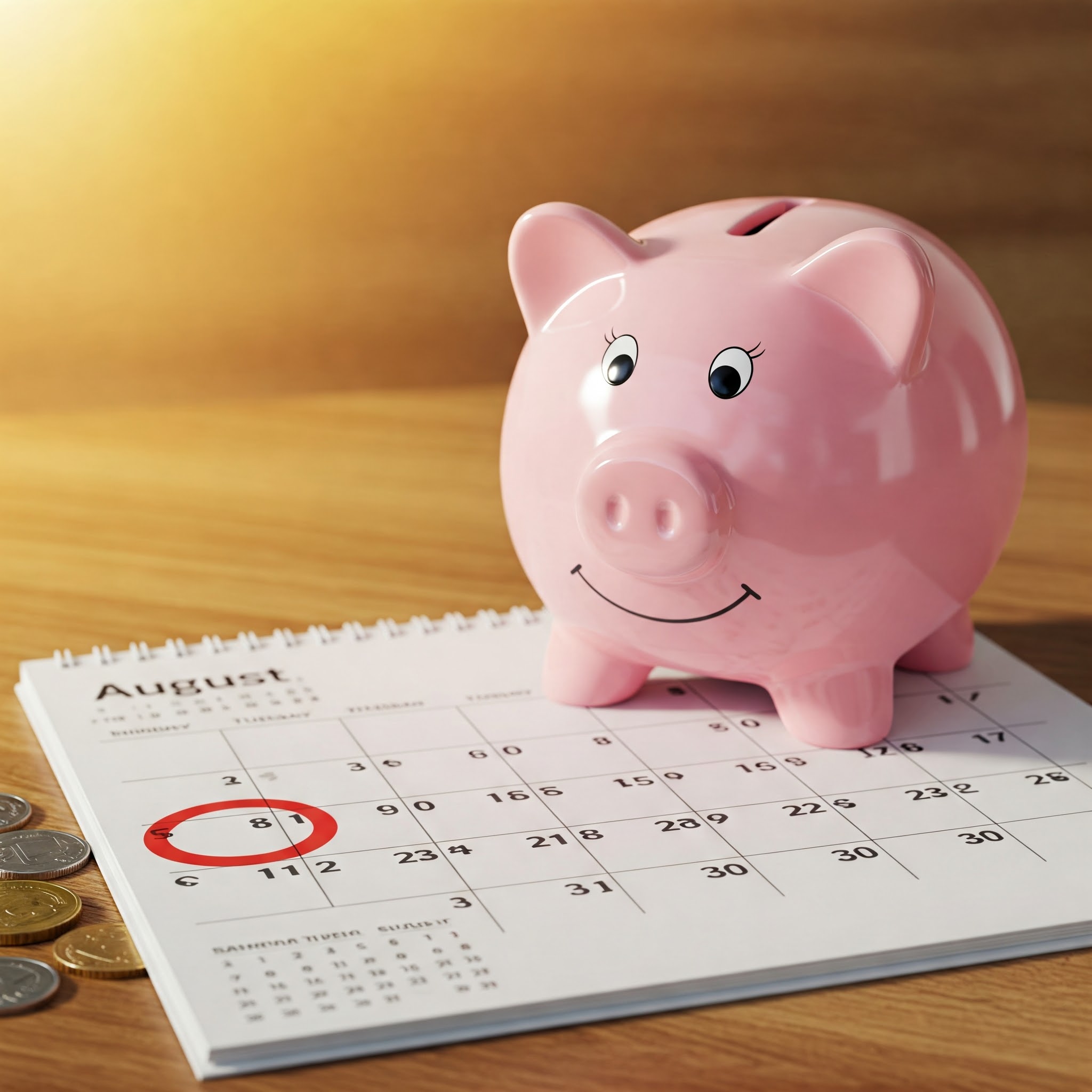 저금통과 달력이 함께 있는 이미지로 계획적으로 저축하라는 뜻임