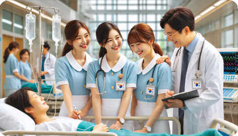 병동 실습 중인 학생 간호사 모습