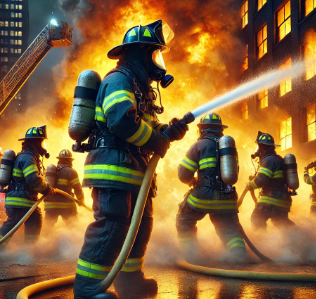 화재진압중인 소방관들 사진