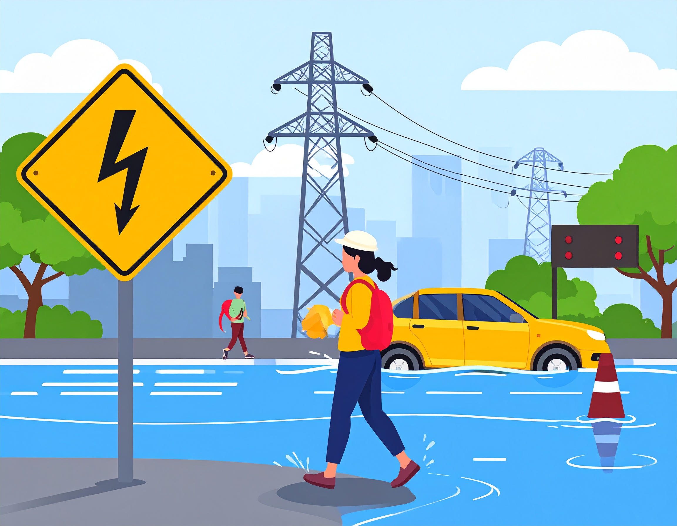 장마철 안전수칙&amp;#44; 물웅덩이&amp;#44; 침수된 곳에서 감전사고를 조심해야 해요.