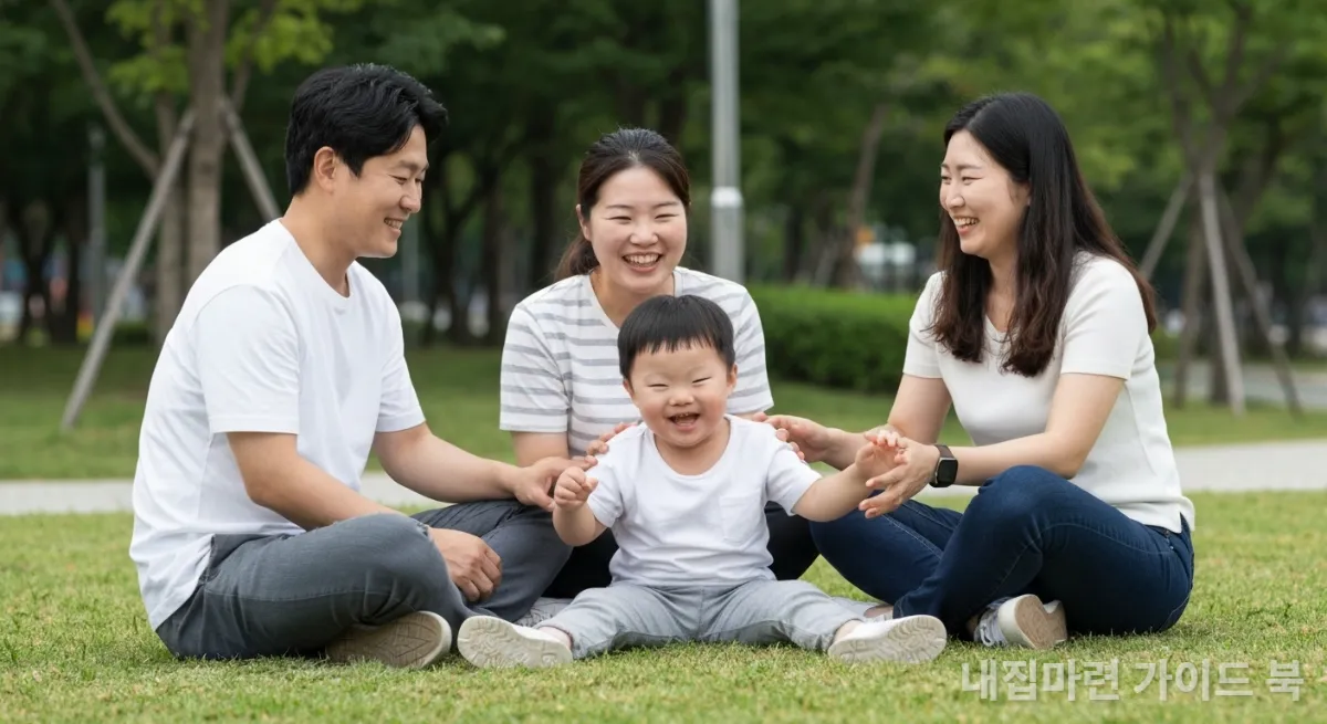 발달장애 아동과 가족이 공원에서 즐거운 시간을 보내는 모습