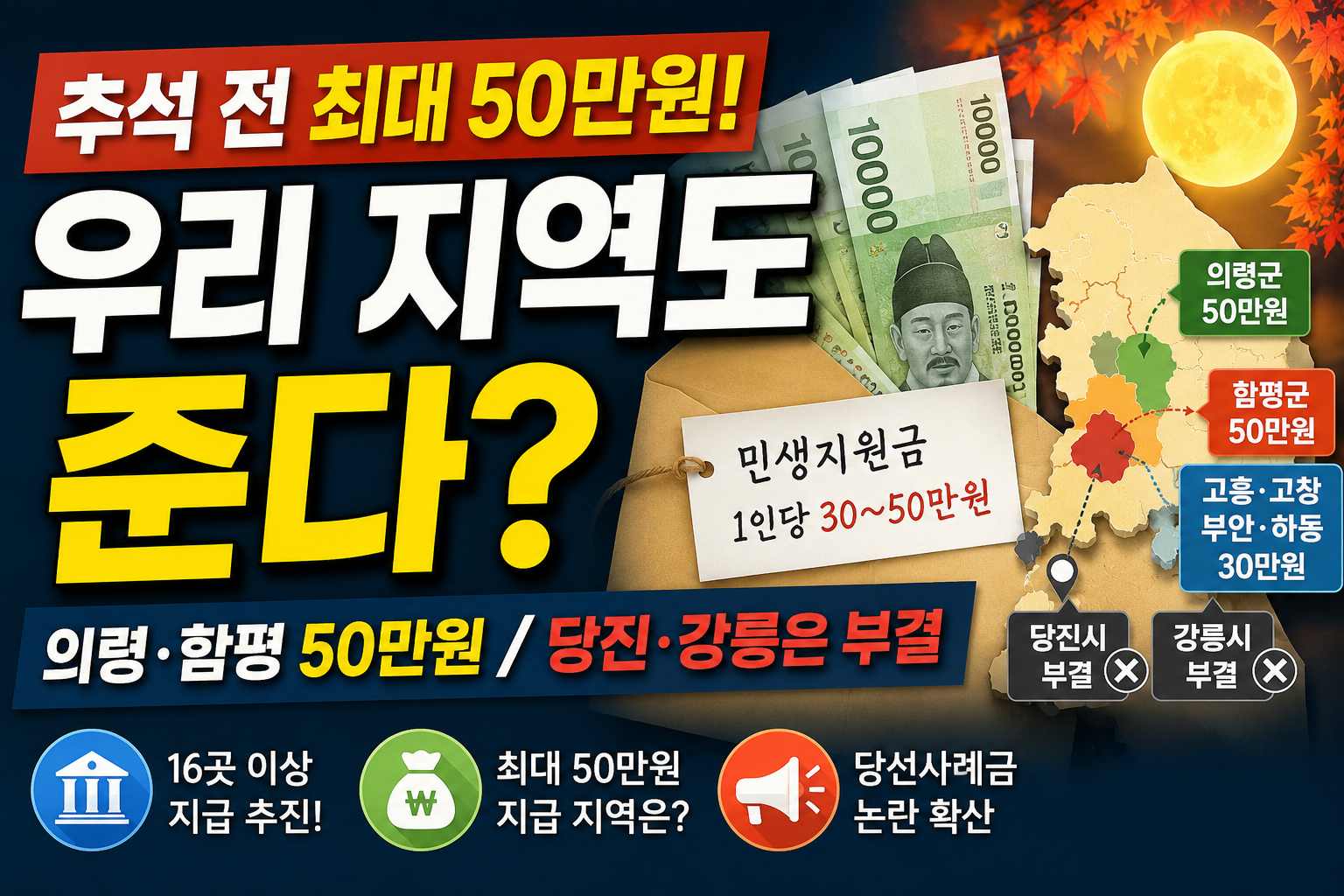 2026 추석 전 민생지원금 지급 지역과 1인당 30만원 50만원 지원 내용