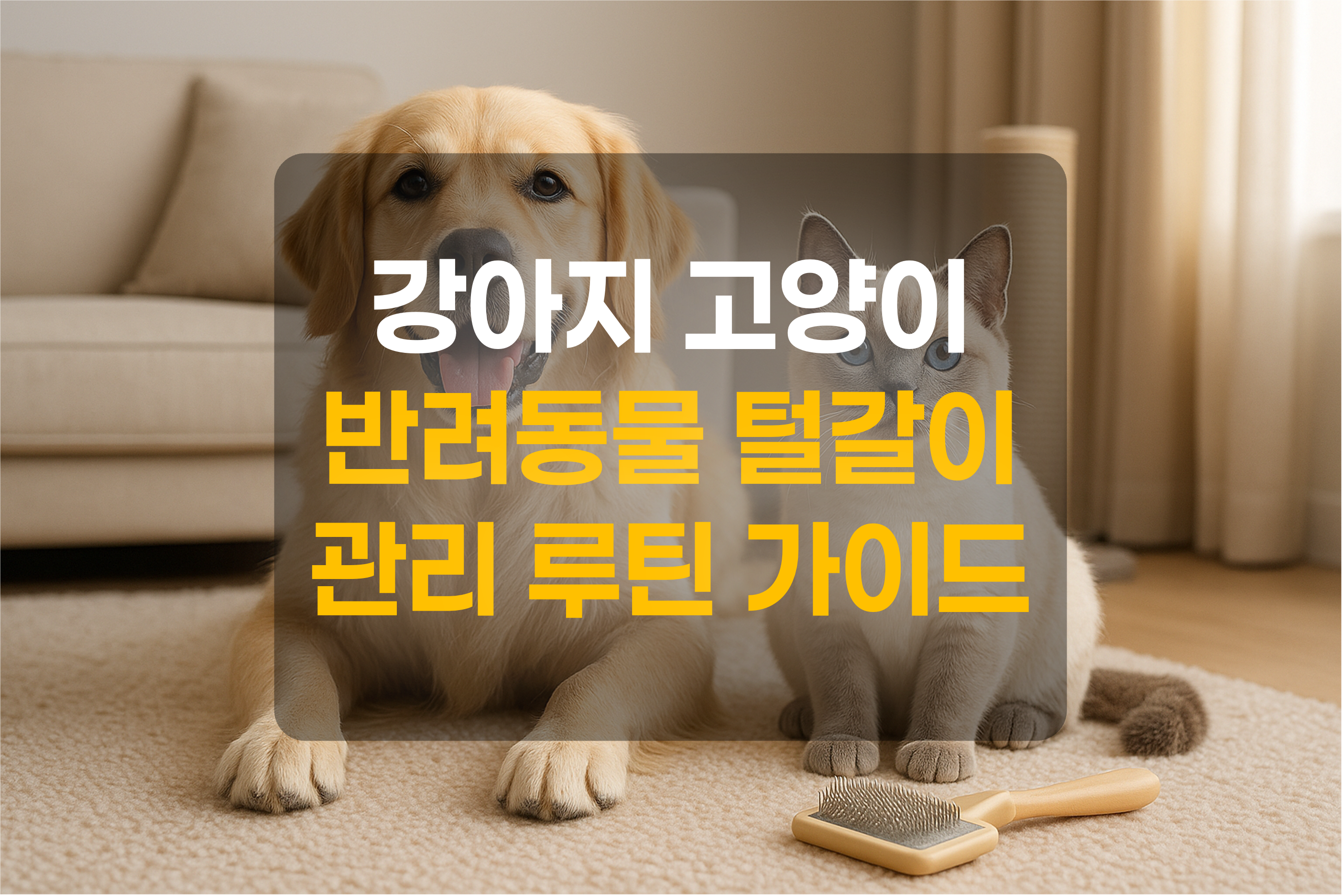 강아지와 고양이가 집안에 앉아있는 그림