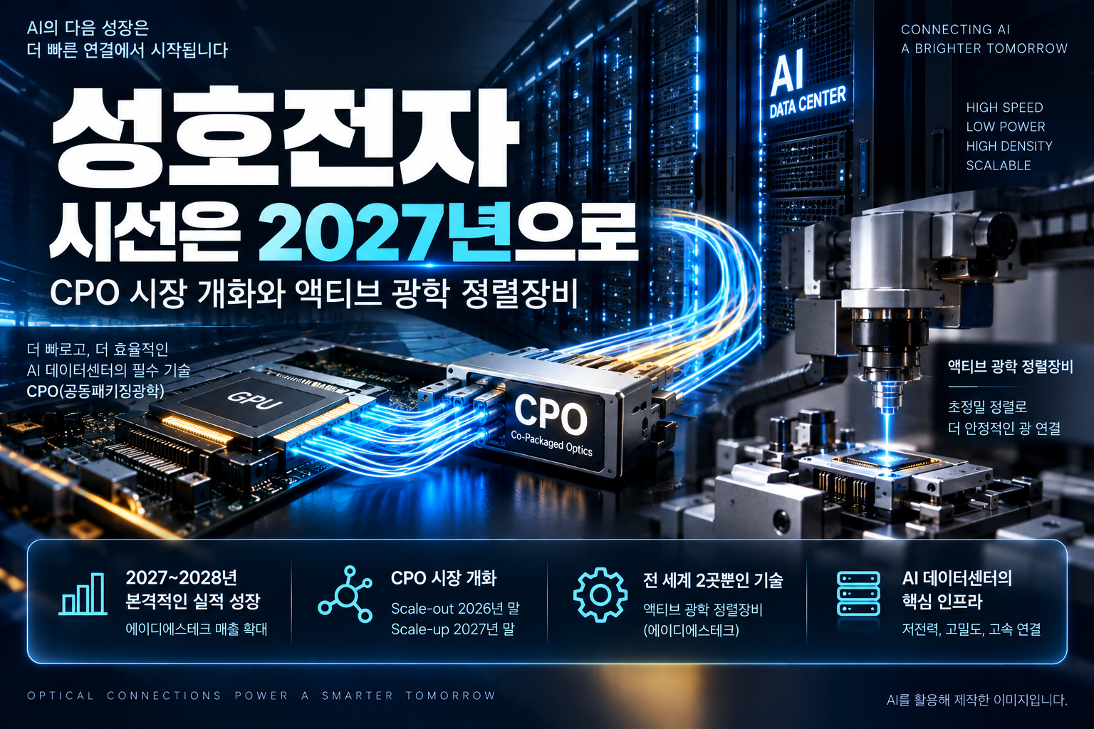 AI 데이터센터 CPO 시장 개화와 액티브 광학 정렬장비 성장을 다룬 성호전자 기업분석
