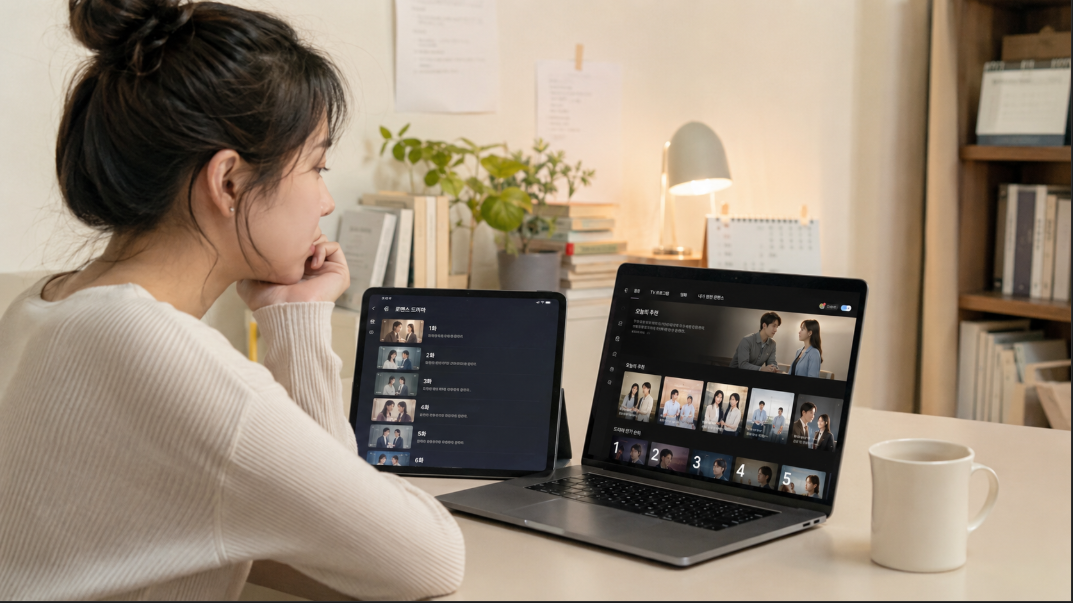 넷플릭스 신작 드라마 목록을 보며 무엇을 볼지 고민하는 사람