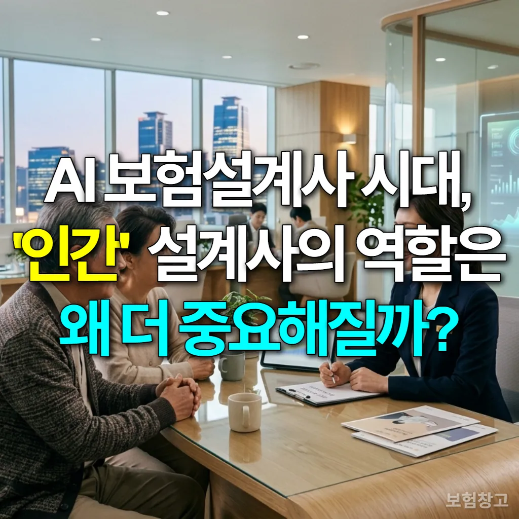 AI 기술과 함께 고객과 깊이 있는 상담을 진행하는 인간 보험설계사의 모습