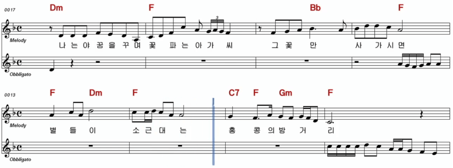 문연주(금사향) 홍콩 아가씨 악보