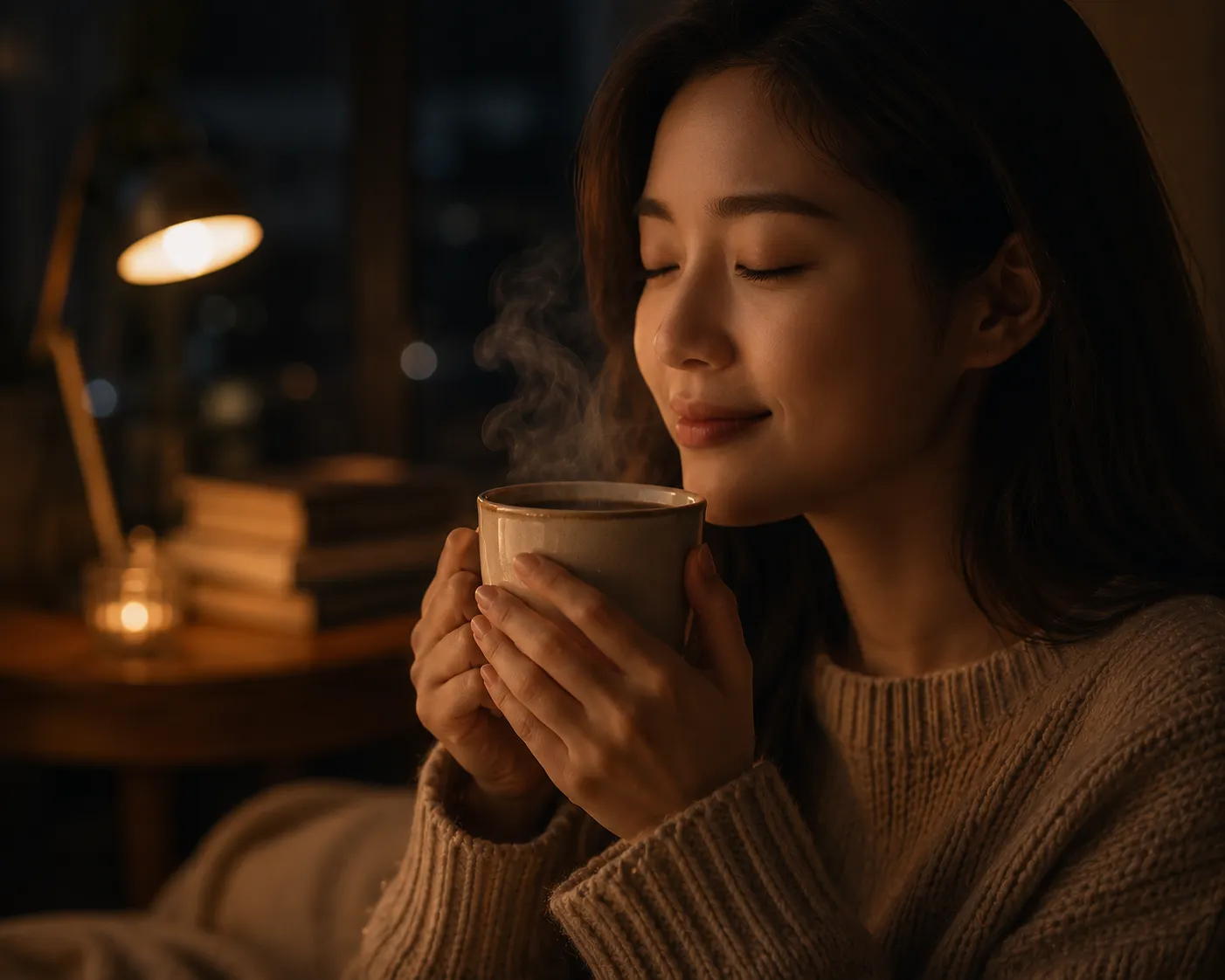 커피 향을 깊이 음미하는 모습