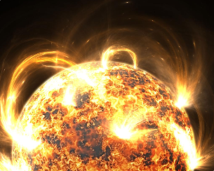 태양 폭풍과 태양 플레어가 발생하는 태양 활동 모습