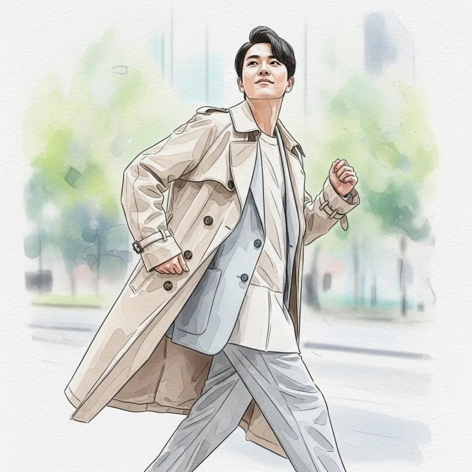 트렌치코트를 멋스럽게 차려입은 사람