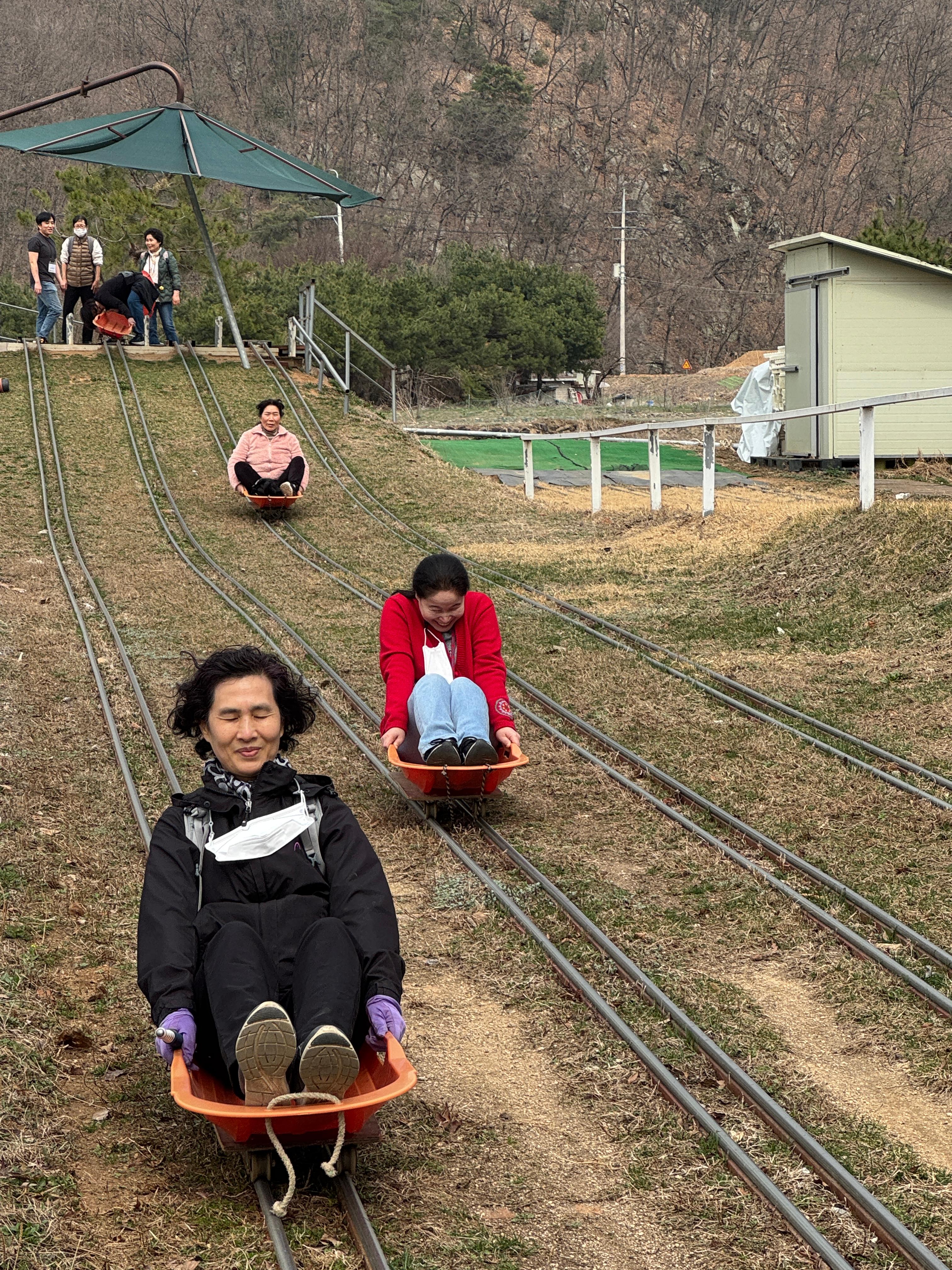 레일썰매를 타시는 모습