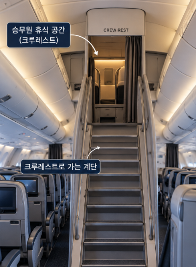 객실승무원은 비행 중 어디에서 쉴까? 장거리 비행의 승무원 휴식 공간