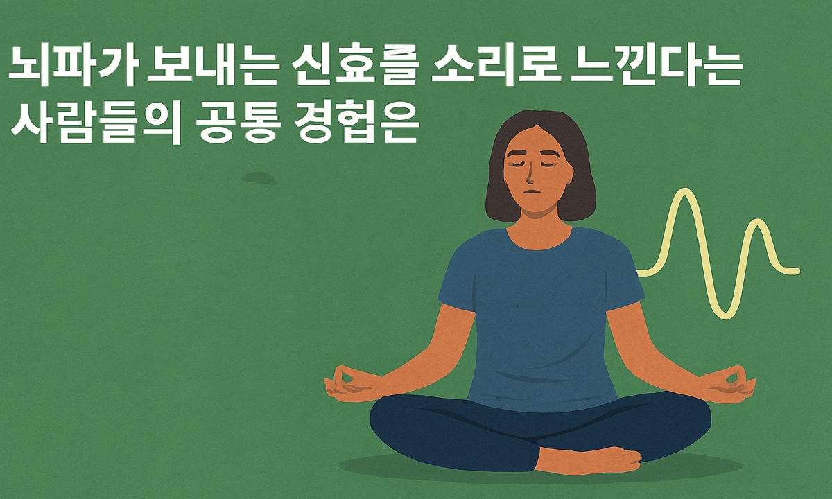이 이미지는 평화로운 초록 배경 속에서 명상을 하는 한국인 여성을 묘사하고 있으며, 내면의 안정감과 뇌파의 조화로운 흐름을 상징적으로 표현한다. 알파파 상태와 연관된 집중과 이완의 분위기를 부드러운 색조와 여백을 통해 자연스럽게 전달한다.