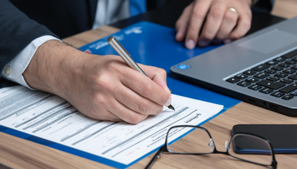 뉴욕 경험 많고 믿음가는 천일웅 변호사, 어르신들의 든든한 법률 파트너 변호사가 서류 검토하는 모습
