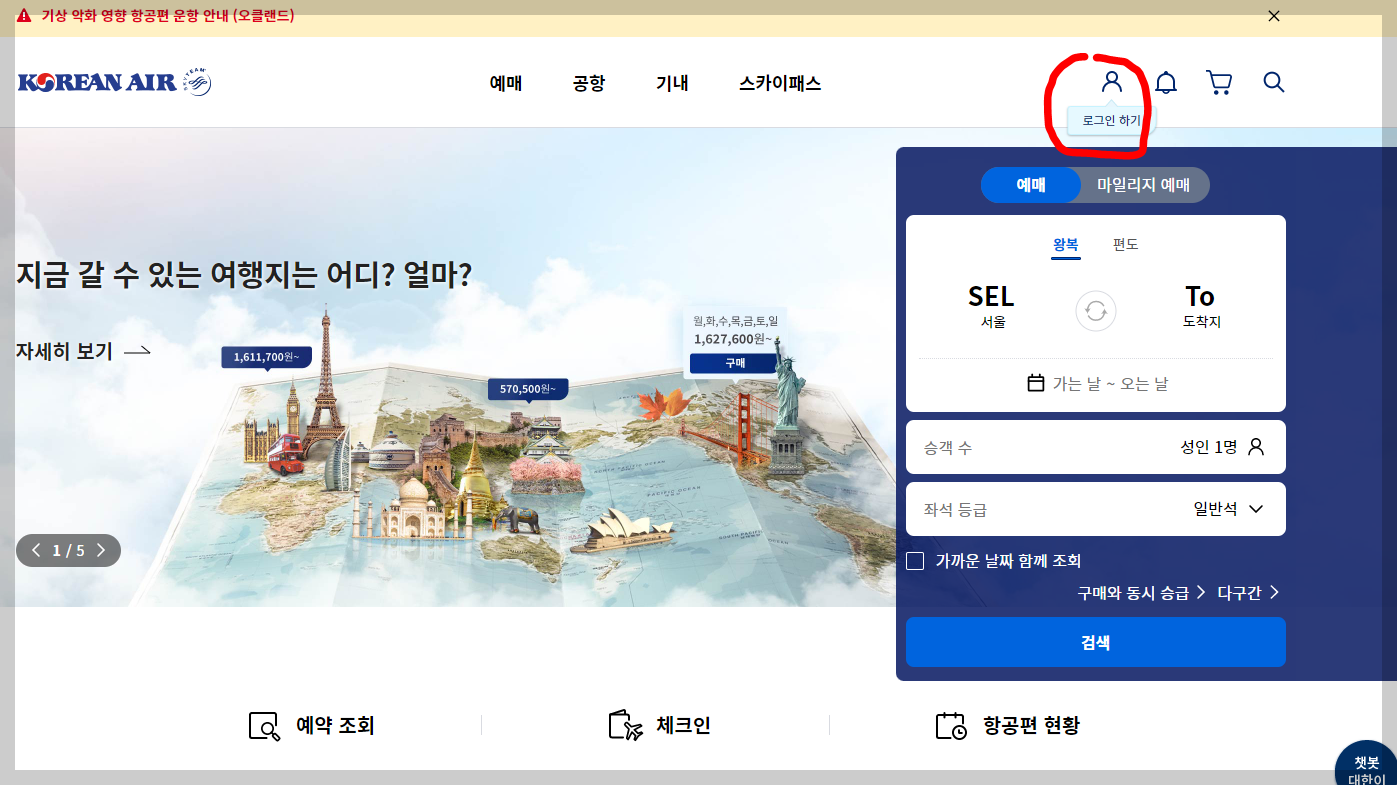 대한항공 마일리지 조회
